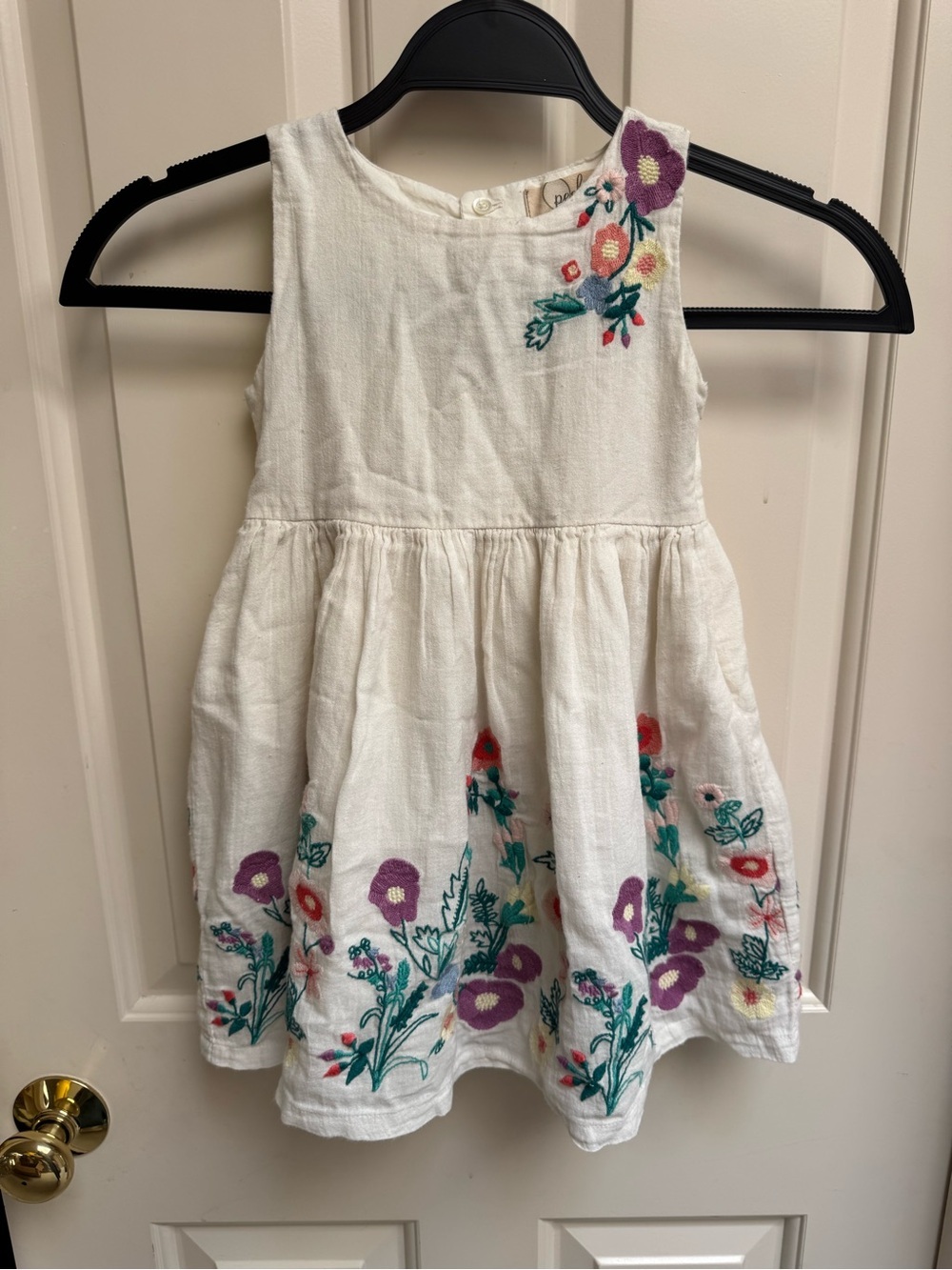 Peek White Sleeveless Dress with Multicolor Floral Embroidery